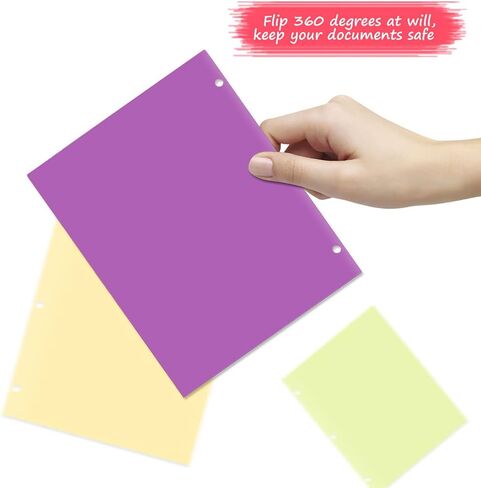 مجلدات جيب بلاستيكية شديدة التحمل مع 3 فتحات، ألوان متنوعة - 12 عبوة in Kuwait