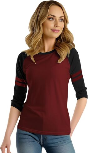 تي شيرتات بيسبول Decrum Raglan - قمصان جيرسي رياضية ناعمة بأكمام 3/4 للنساء in Kuwait