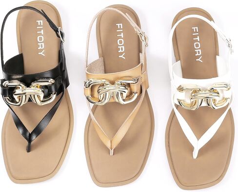 صندل نسائي مسطح بحزام قابل للتعديل من FITORY مع شرائح عصرية غير رسمية وشباشب مقسمة على شكل أصابع القدم للسيدات مقاس الصيف 6-11 in Kuwait