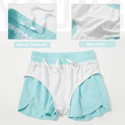 BALEAF Girls' Basketball Soccer Athletic Shorts with Liner Kids Tennis Running Workout Cheer Pocketed Shorts in Saudi Arabia