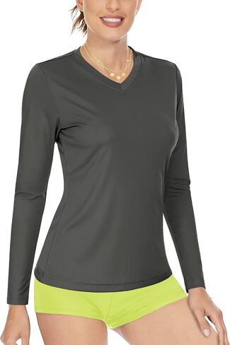 Boladeci Women's UPF 50+ Sun Shirts V Neck Long Sleeve Lightweight Quick Dry UV Protection Clothing Rash Guard Swim T-Shirts in Kuwait