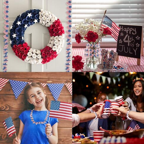 Whaline 100Pcs Independence Day Craft Beads with 10m / 32.8ft Hemp Rope Star Heart Shape White Red Blue Flag Farmhouse Wooden Spacer Bead for DIY Craft Handmade Home Decoration, 2 Designs in Saudi Arabia