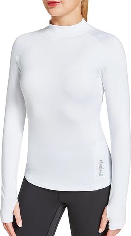 قميص نسائي نسائي مبطن بالصوف الحراري برقبة وهمية، قميص رياضي للجري بأكمام طويلة للشتاء مع فتحات إبهام in Kuwait