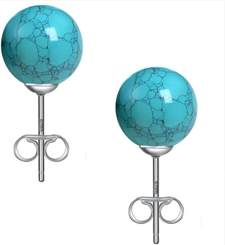 Turquoise Earrings for Women, Turquoise Stud Jewelry for Women/Girls, 5MM Sterling Silver Large Backing Hypoallergenic Nickel and Lead Free, Patural Pattern Perfect Jewelry Gift for Women Girls in Saudi Arabia