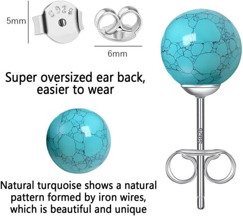 Turquoise Earrings for Women, Turquoise Stud Jewelry for Women/Girls, 5MM Sterling Silver Large Backing Hypoallergenic Nickel and Lead Free, Patural Pattern Perfect Jewelry Gift for Women Girls in Saudi Arabia