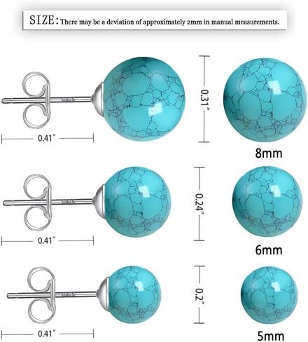 Turquoise Earrings for Women, Turquoise Stud Jewelry for Women/Girls, 5MM Sterling Silver Large Backing Hypoallergenic Nickel and Lead Free, Patural Pattern Perfect Jewelry Gift for Women Girls in Saudi Arabia