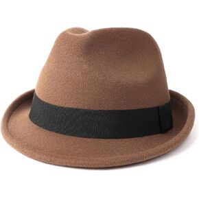 Zylioo Multi Size Felt Trilby Hats,Adjustable Size Warm Fedora Hat,Unisex Manhattan Hat,Short Brim Cuban Hat with Ribbon