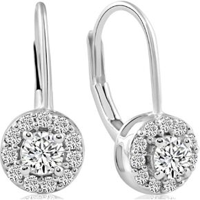 10k White or Yellow Gold 1/2 Ct T.W. Round-Cut Diamond Halo Earrings Lever Back Dangle Women's Earrings