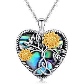 CHENGHONG Sunflower Necklace 925 Sterling Silver Tree of Life Necklace Daisy/Rose/Sunflower Pendant Necklace Sunflower Jewelry Gifts for Women Girls Mom