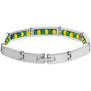 In Season Jewelry Stainless Steel Link Green & Yellow Beads Orula Babalawo Bracelet for Adults