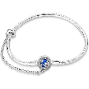 Parmuz Charm Bracelet 925 Sterling Silver Heart Clasp Snake Chain Bracelet Jewelry Fit Charm Birthday Gift for Women Girls