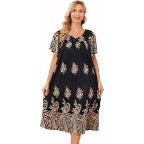 House Dresses for Women Waltz Length Muumuu with Pockets Duster Housecoat Short Sleeve Patio Dress S-XXXL