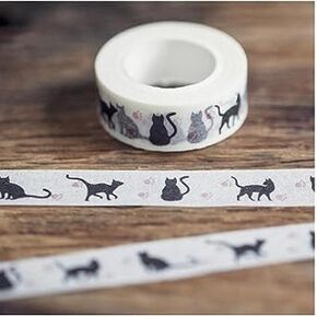 15 Mm * 10m Cartoon Black Cat Print Japanese Paper Washi Tapes Masking Tape Decorative Adhesive Tapes Resistant Design Arts and Crafts Tape
