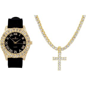 Charles Raymond Bling-ed Out Rapper Favorites - Ice'd Pendant w/Gold or Silver Necklace & Fully Bling'd Out Luxurious Gold or Silver Watch Set - NW2021