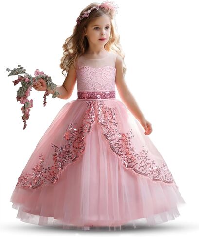 NNJXD Girl Pageant Party Dress Long Tulle Princess Flower Girls Wedding Gown in Saudi Arabia