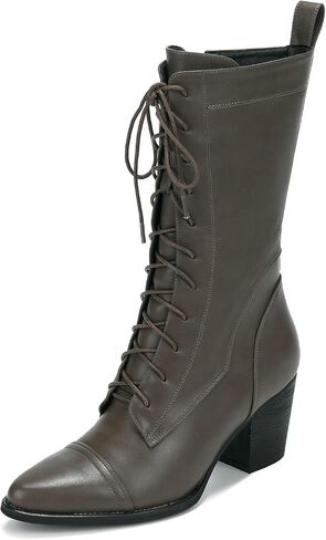 UTIKLIOU Women's Mid Calf Boots Lace up Combat Boots Leather Side Zipper Winter Boots Faux Fur Lining in Saudi Arabia