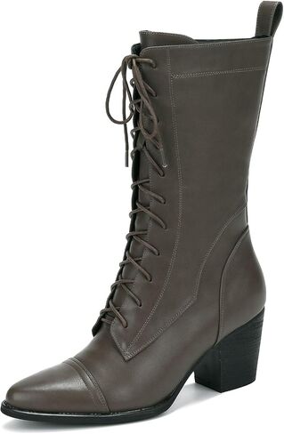 UTIKLIOU Women's Mid Calf Boots Lace up Combat Boots Leather Side Zipper Winter Boots Faux Fur Lining in Saudi Arabia