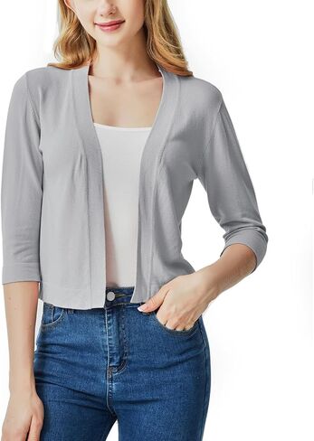 Ciormis Cropped Cardigan Shrug Sweater 3/4 Sleeve Shrugs Open Front for Women Dresses in Kuwait