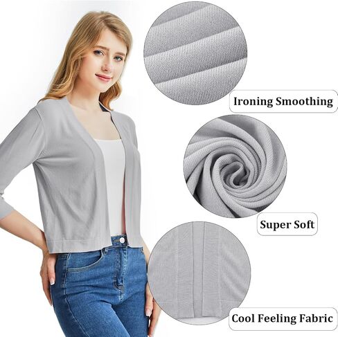Ciormis Cropped Cardigan Shrug Sweater 3/4 Sleeve Shrugs Open Front for Women Dresses in Kuwait