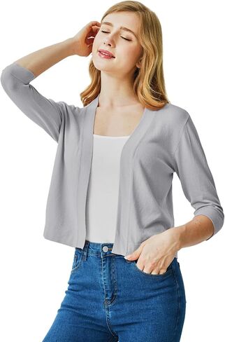 Ciormis Cropped Cardigan Shrug Sweater 3/4 Sleeve Shrugs Open Front for Women Dresses in Kuwait