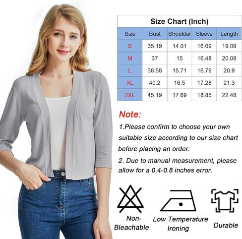 Ciormis Cropped Cardigan Shrug Sweater 3/4 Sleeve Shrugs Open Front for Women Dresses in Kuwait