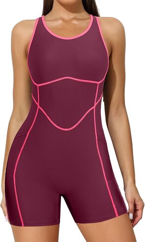 بدلة سباحة نسائية من Beautyin قطعة واحدة رياضية Boyleg مع جيوب Racerback متواضعة للسباحة in Kuwait