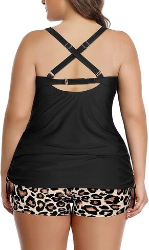 Aqua Eve Women Two Piece Plus Size Swimsuit High Neck Tankini Set Tummy Control Bathing Suit with Shorts in Saudi Arabia