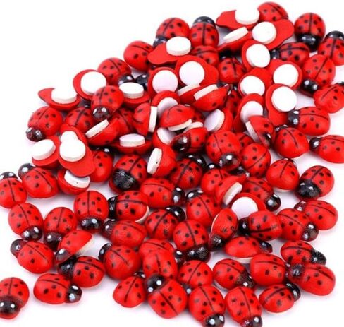 200pcs Mini Red 8x11mm Wooden Ladybugs Embellishments DIY Easter Crafts with Stickers Wood Ladybirds Toppers for Cards Scrapbooking Album Photo Frames Decorations (8x11mm Red Ladybirds) in Saudi Arabia