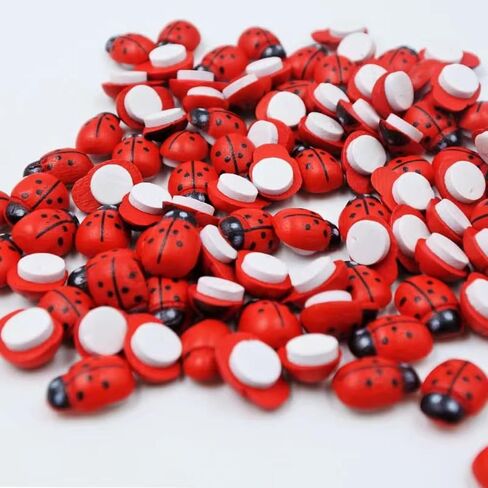 200pcs Mini Red 8x11mm Wooden Ladybugs Embellishments DIY Easter Crafts with Stickers Wood Ladybirds Toppers for Cards Scrapbooking Album Photo Frames Decorations (8x11mm Red Ladybirds) in Saudi Arabia