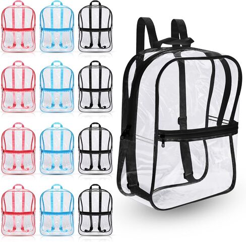 Hillban 12 Pcs Clear Backpack 11 x 5 x 15.5 Inches Clear Stadium Bags for Women See Through Book Concert Backpack Transparent Plastic PVC Festival Work Security Backpack, 3 Colors in Saudi Arabia