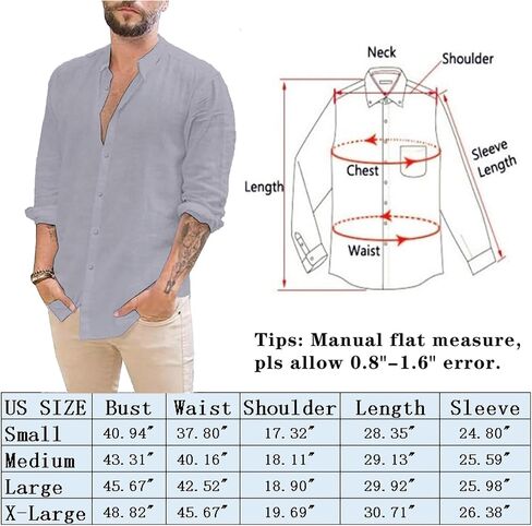 قمصان Durzasvo الرجالية ذات المقاس النحيف من الكتان كاجوال بأكمام طويلة وأزرار سفلية من القطن الكتاني للشاطئ in Kuwait