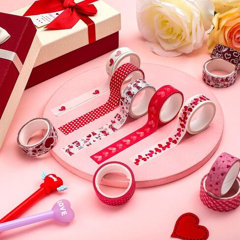 Outus 12 Rolls Valentine's Day Washi Tape Red Pink Heart Gnome Plaid Tape 15 mm Wide Masking Tape Set Holiday Washi Tape DIY Craft Supplies Washi Tape for Wrapping Scrapbook Journal Planner Card in Saudi Arabia