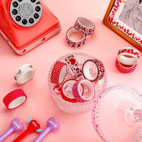 Outus 12 Rolls Valentine's Day Washi Tape Red Pink Heart Gnome Plaid Tape 15 mm Wide Masking Tape Set Holiday Washi Tape DIY Craft Supplies Washi Tape for Wrapping Scrapbook Journal Planner Card in Saudi Arabia