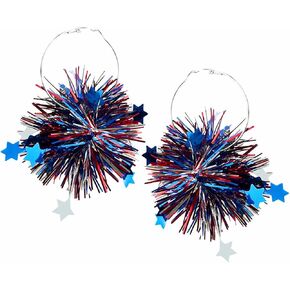 2024 4th of July Earrings for Women Patriotic American USA Flag Earrings Lightweight Acrylic Red White and Blue Hoop Firework Earrings