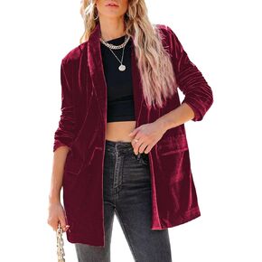 Happy Sailed Women's Velvet Blazer Jackets Casual Long Sleeve Lapel Collar Pocketed Blazer Suits Work Outfits