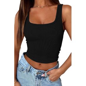 Square Neck Tank Top Women - Ribbed Summer Crop Tops Sleeveless Cute Going Out Camis
