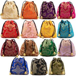 handrong 30PCS Jewelry Purse Silk Pouch Small Jewellery Gift Bag Chinese Brocade Embroidered Coin Organizers Pocket with Snap and Zipper Closure for Women Girls Necklaces Earrings Bracelets