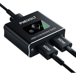 HDMI Switch 4K HDMI Splitter، محول HDMI ثنائي الاتجاه من الألومنيوم PHOVOLT 2 مدخل 1 مخرج، مقسم تبديل HDMI 1 × 2/2 × 1، يدعم 4K 3D HD 1080P لأجهزة Xbox PS4 Roku HDTV in Kuwait
