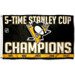 Pittsburgh Penguins 5 Time Stanley Cup Champions Flag
