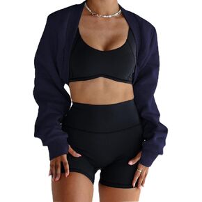 Famulily Women's Athletic Bolero Shrugs Long Sleeve Thumbhole Cropped Cardigan Cozy Open Front Oversized Sweatshirts Trendy