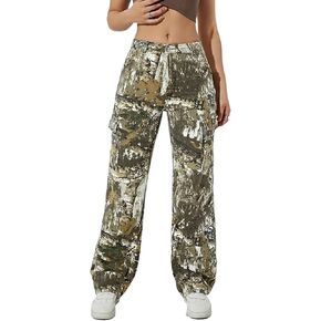 Voghtic Women's Cargo Jogger Pants Elastic High Waist Baggy Army Fatigue Cargo Pants Straight Wide Leg Work Trousers