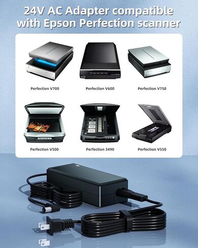 مصدر طاقة 24 فولت متوافق مع Epson Perfection V500 V550 V600 V700 B11B178011 V750 V800 V850 PRO 1650 2480 2580 3170 3490 3590 4180 4490 J221 J252 J252A 640U 1240U P60 0 DS-510 GT-S50 in Kuwait