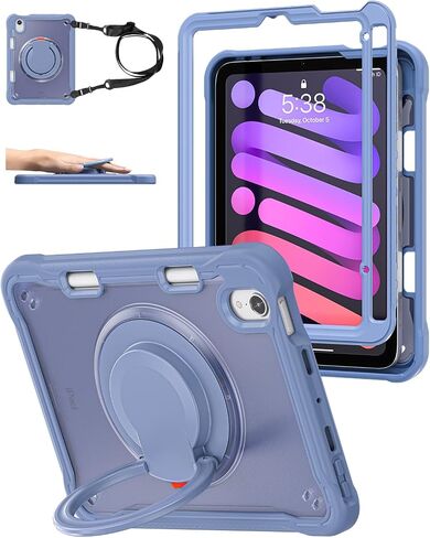 BRAECN iPad Mini 6 Case,Cover for Kids 8.3 inch 2021 iPad Mini 6th Gen, Shockproof Dropproof Rugged Protective Case with Pen Holder Carrying Shoulder Strap Ring, 360 Rotating Stand, Lavender Grey in Saudi Arabia