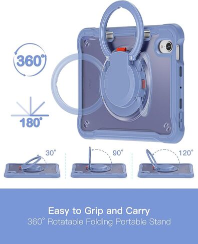 BRAECN iPad Mini 6 Case,Cover for Kids 8.3 inch 2021 iPad Mini 6th Gen, Shockproof Dropproof Rugged Protective Case with Pen Holder Carrying Shoulder Strap Ring, 360 Rotating Stand, Lavender Grey in Saudi Arabia