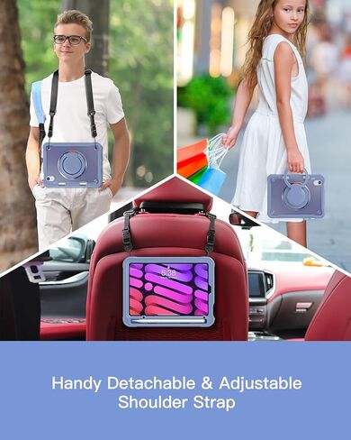 BRAECN iPad Mini 6 Case,Cover for Kids 8.3 inch 2021 iPad Mini 6th Gen, Shockproof Dropproof Rugged Protective Case with Pen Holder Carrying Shoulder Strap Ring, 360 Rotating Stand, Lavender Grey in Saudi Arabia