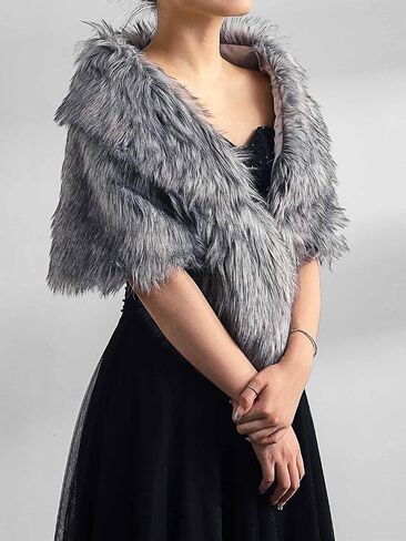 EASEDAILY Women's Fur Shawls and Wraps Wedding Fur Scarf Faux Bridal Fur Stole with Brooch for Brides and Bridesmaids in Kuwait