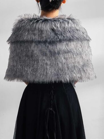 EASEDAILY Women's Fur Shawls and Wraps Wedding Fur Scarf Faux Bridal Fur Stole with Brooch for Brides and Bridesmaids in Kuwait