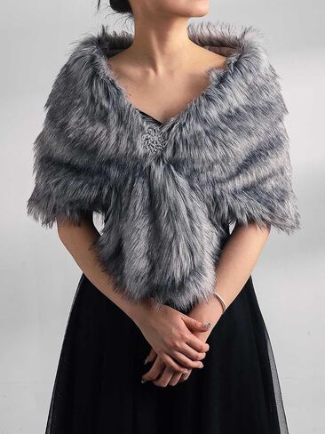 EASEDAILY Women's Fur Shawls and Wraps Wedding Fur Scarf Faux Bridal Fur Stole with Brooch for Brides and Bridesmaids in Kuwait