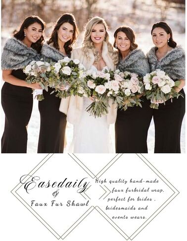 EASEDAILY Women's Fur Shawls and Wraps Wedding Fur Scarf Faux Bridal Fur Stole with Brooch for Brides and Bridesmaids in Kuwait
