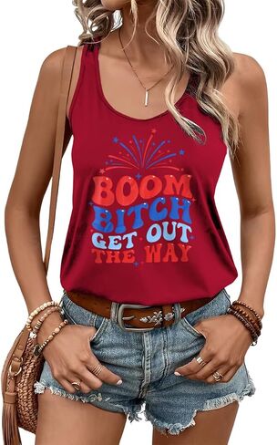 CM C&M WODRO American Racerback Tank Tops Women Funny Letter Print Patriotic Cami Shirt 4th of July Sleeveless Shirt in Saudi Arabia